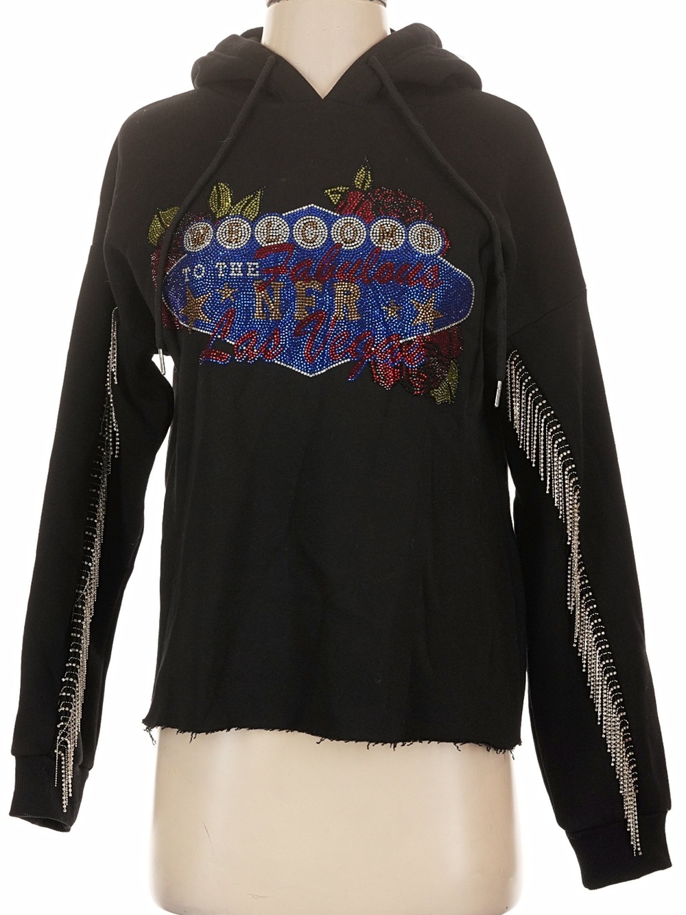 Rodeo Quincy Black Rhinestone fringe Las Vegas Graphic Hoodie Sweater